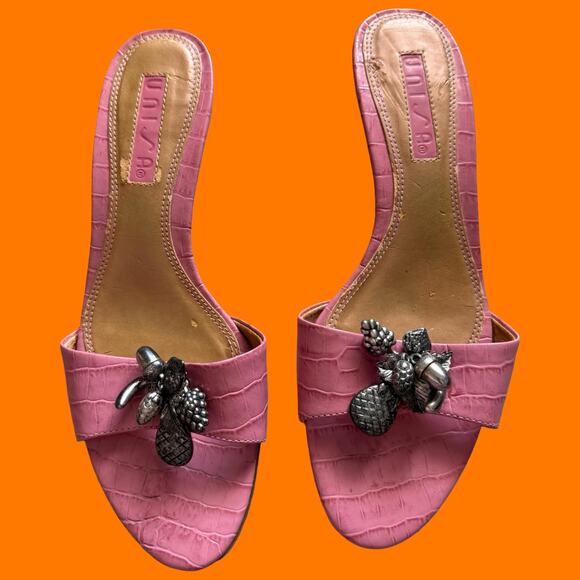 00's vintage baby pink reptile print coquette soft girl y2k kitten heels US 6.5 - Picture 8 of 8